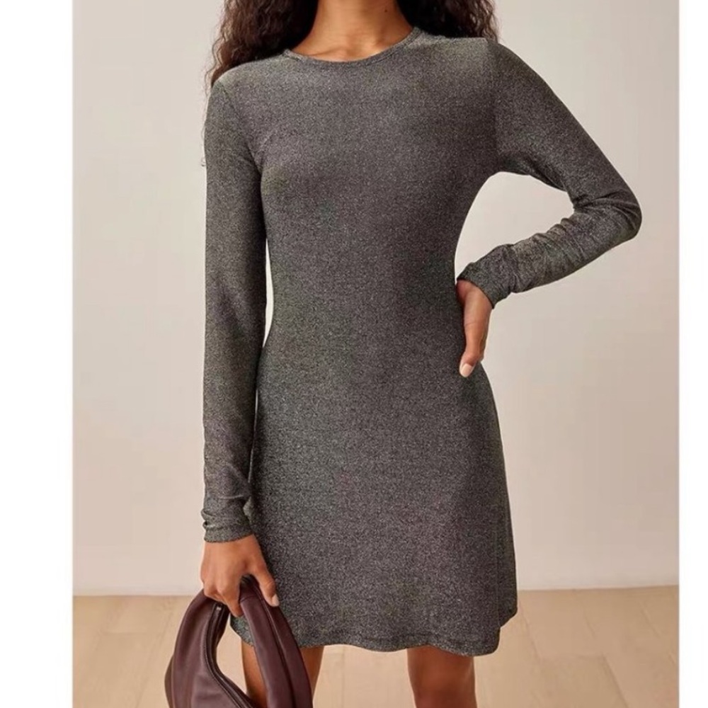 Reformation Gray Sparkly Riley Mini Dress - Picture 2 of 9